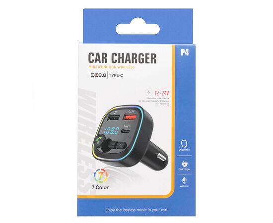  Автомобильный FM-трансмиттер - P4 2USB/Type-C (black) (212245) 