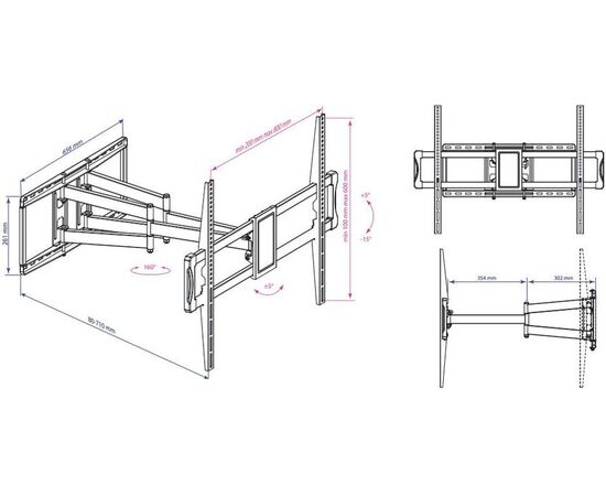  Кронштейн для телевизора Kromax ATLANTIS-75 черный 40"-90" до101кг поворотно-выдвижной и наклонный 