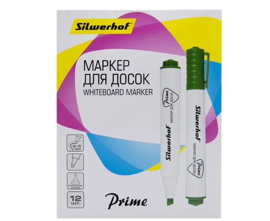  Маркер для досок Silwerhof Prime+ скошенный пиш. наконечник 2-5мм зеленый коробка 