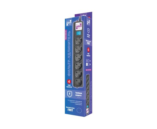  Сетевой фильтр Power cube SPG6-B-3M 3м 6 розеток черный коробка 