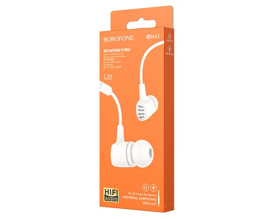  Проводные наушники BOROFONE BM43 Remy, Jack 3.5mm, 1.2 м, белый 