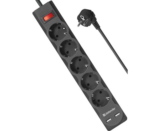  Сетевой фильтр Defender DFS 753, 5 розеток, 3 м (black)(133971) 