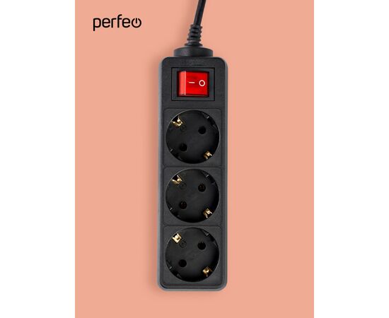  Сетевой удлинитель Perfeo  с кнопкой "POWERMATE", 3,0м, 3 розетки, черный (PF-PM-3/3,0-B) 