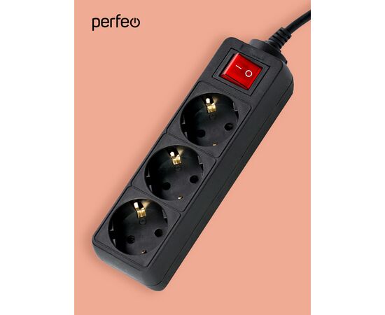  Сетевой удлинитель Perfeo  с кнопкой "POWERMATE", 3,0м, 3 розетки, черный (PF-PM-3/3,0-B) 