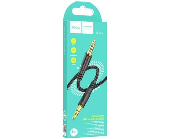  HOCO UPA24/ AUX аудио кабель/3.5 mm jack - 3.5 mm jack/ 1m/ позолоченные контакты/ Нейлон/ Black 