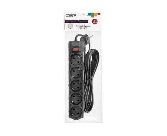  Сетевой фильтр CBR CSF 2505-5.0 Black PC, 5 евророзеток, длина 5 метров, чёрный 