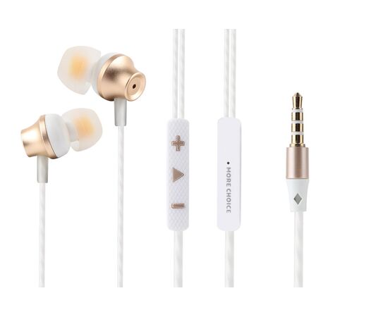  Наушники вакуумные AUX разъём с МК и рег.громкости длина 1.2м More Choice P61 (White Gold) 