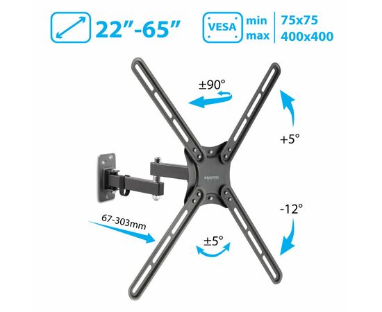  Кронштейн Kromax CORBEL-7  black, 8 шт/уп. Кр. стал. наст. для TV 22"-65", max 30 кг, 5 ст св., нак. +5°-12°, 