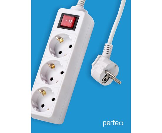  Сетевой удлинитель Perfeo  с кнопкой "POWERMATE", 5,0м, 3 розетки, белый (PF-PM-3/5,0-W) 
