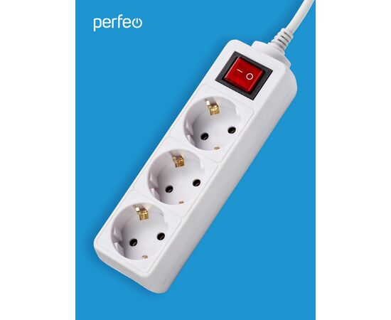  Сетевой удлинитель Perfeo  с кнопкой "POWERMATE", 5,0м, 3 розетки, белый (PF-PM-3/5,0-W) 