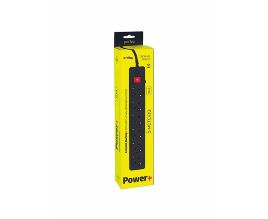  Сетевой фильтр Perfeo "POWER+", 5,0м, 6 розеток, черный (PF-PP-6/5,0-B) 