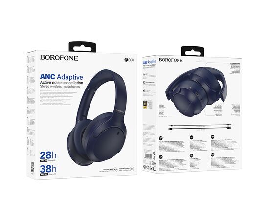  Bluetooth-наушники полноразмерные Bluetooth 5.4 400mah ANC Borofone BO31 (Blue) 