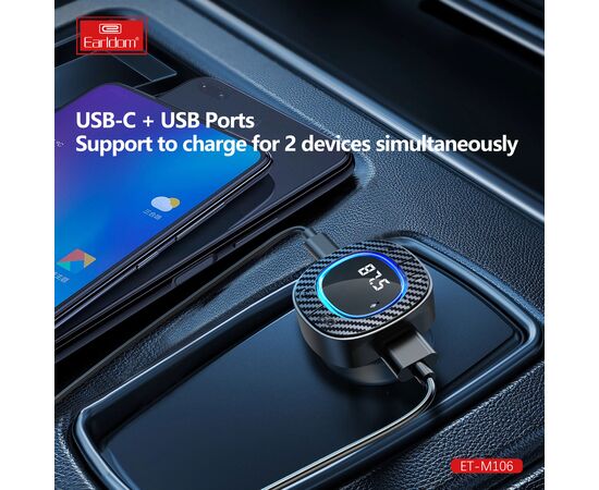  ФМ модулятор (USB, Bluetooth) Earldom ET-M106, 3.1A 