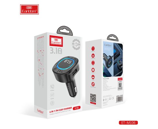  ФМ модулятор (USB, Bluetooth) Earldom ET-M106, 3.1A 