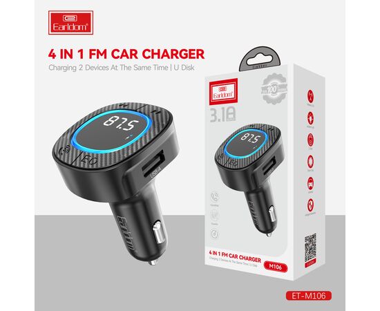  ФМ модулятор (USB, Bluetooth) Earldom ET-M106, 3.1A 