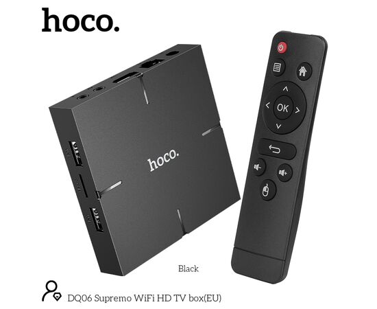  Смарт-ТВ приставка HOCO DQ06 Supremo WiFi HD черный CortexTM-A53, Android 10 version 2GB+16GB 