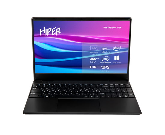  Ноутбук HIPER Workbook U26  15.6"(1920x1080 IPS)/Intel N-series N100(0.8Ghz)/8192Mb/256SSDGb/noDVD/Int:Intel UHD Graphics/Cam/BT/WiFi/100WHr/war 1y/1.5kg/Dark Grey/Win11Pro. / U26-15FIN100R8S2WPG / 