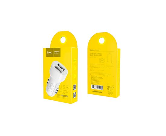  Блок питания автомобильный 2 USB HOCO Z2A, пластик, с кабелем микро USB, цвет: белый (1/28/280) 