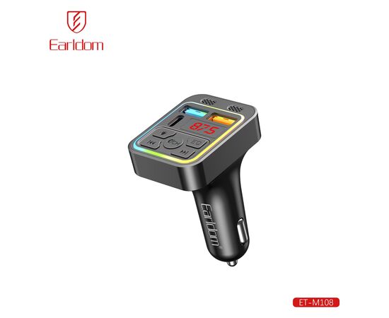  ФМ модулятор (2USB выхода + USB-C, Bluetooth) Earldom ET-M108,3.1A, с подсветкой 