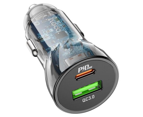  АЗУ Hoco Z47A Transparent Discovery Edition dual port PD30W+QC3.0 car charger 