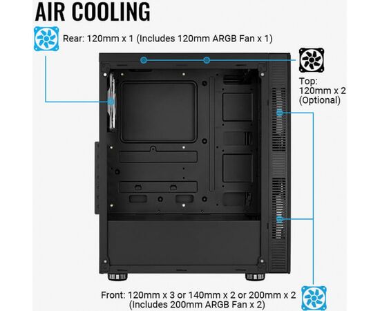  Корпус Aerocool Python-G-BK-v1 черный (PYTHON-G-BK-V1) без БП ATX 1x120mm 2x200mm 2xUSB2.0 1xUSB3.0 audio bott PSU 