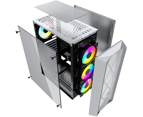  Корпус Powercase CMRMW-L4 Rhombus X4 White, Tempered Glass, Mesh, 4x 120mm 5-color LED fan, белый, ATX (CMRMW-L4) 