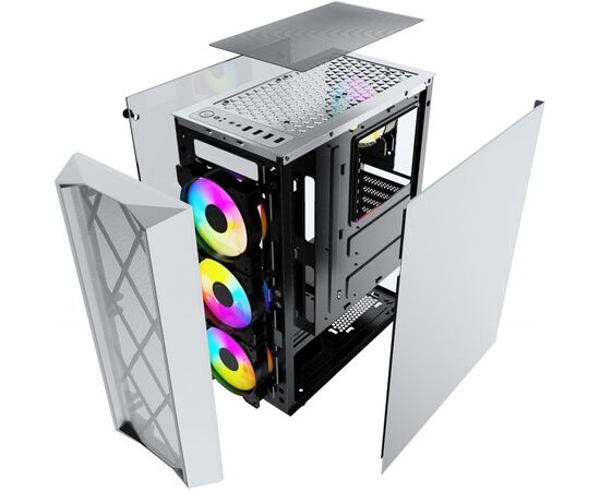  Корпус Powercase CMRMW-L4 Rhombus X4 White, Tempered Glass, Mesh, 4x 120mm 5-color LED fan, белый, ATX (CMRMW-L4) 
