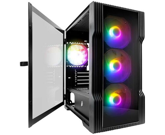  Корпус 1STPLAYER Trilobite T3-G T3-G-BK-4F1 Black mATX TG 4x 120mm LED fans inc 