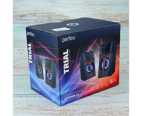  Акустическая система 2.0 Perfeo "TRIAL" мощность 2х3 Вт, USB, чёрн, Game Design, LED подсветка 7 цв 